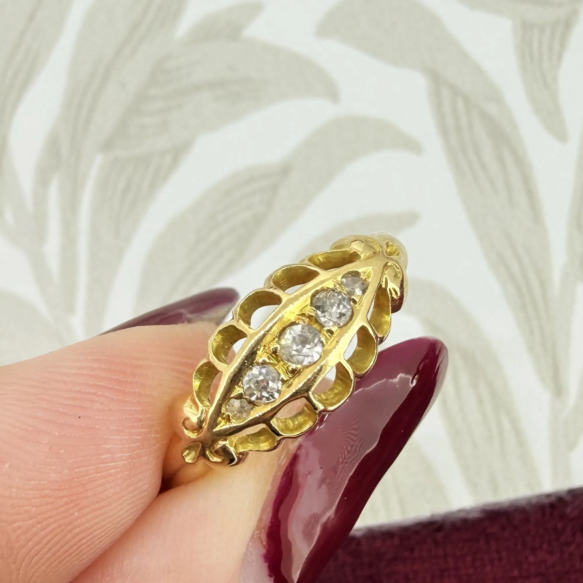 Edwardian 18ct Gold Diamond Boat Ring, Birmingham 1909 — image 5