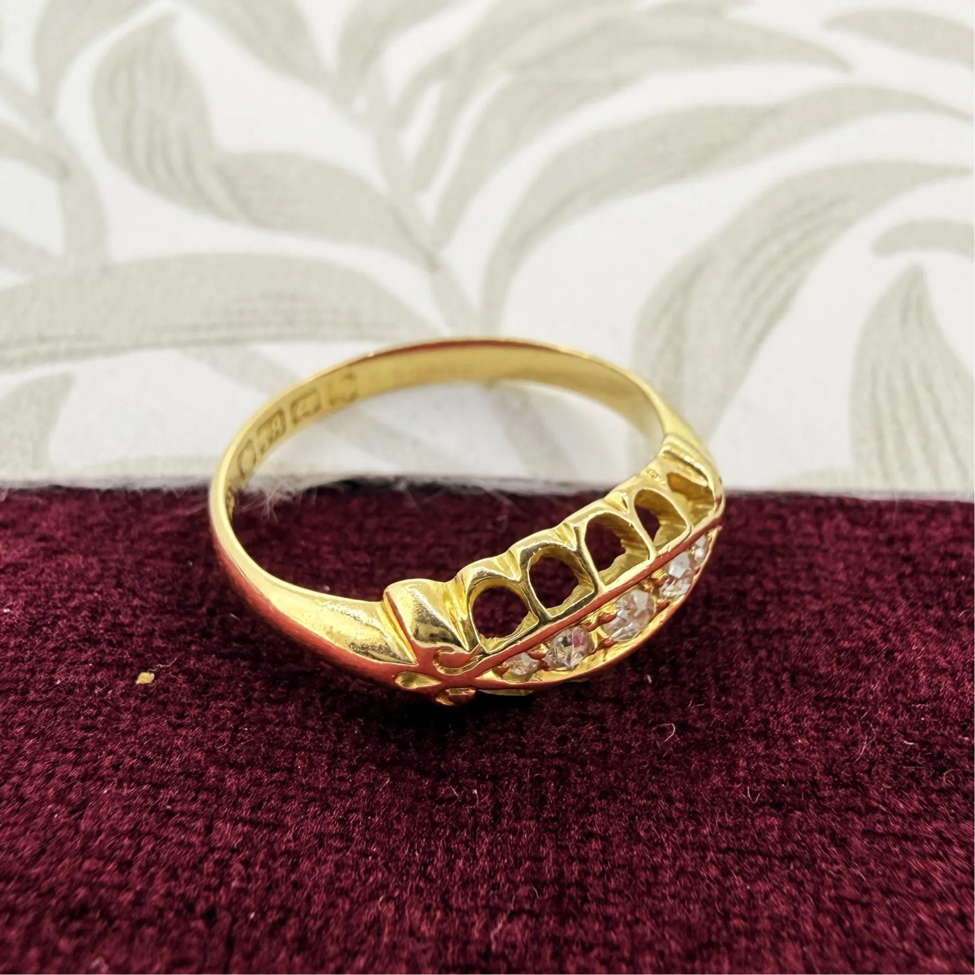 Edwardian 18ct Gold Diamond Boat Ring, Birmingham 1909 — image 7
