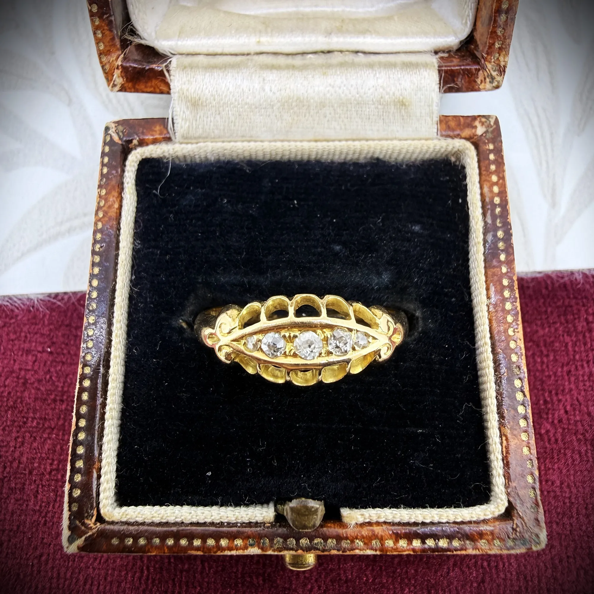 Edwardian 18ct Gold Diamond Boat Ring, Birmingham 1909