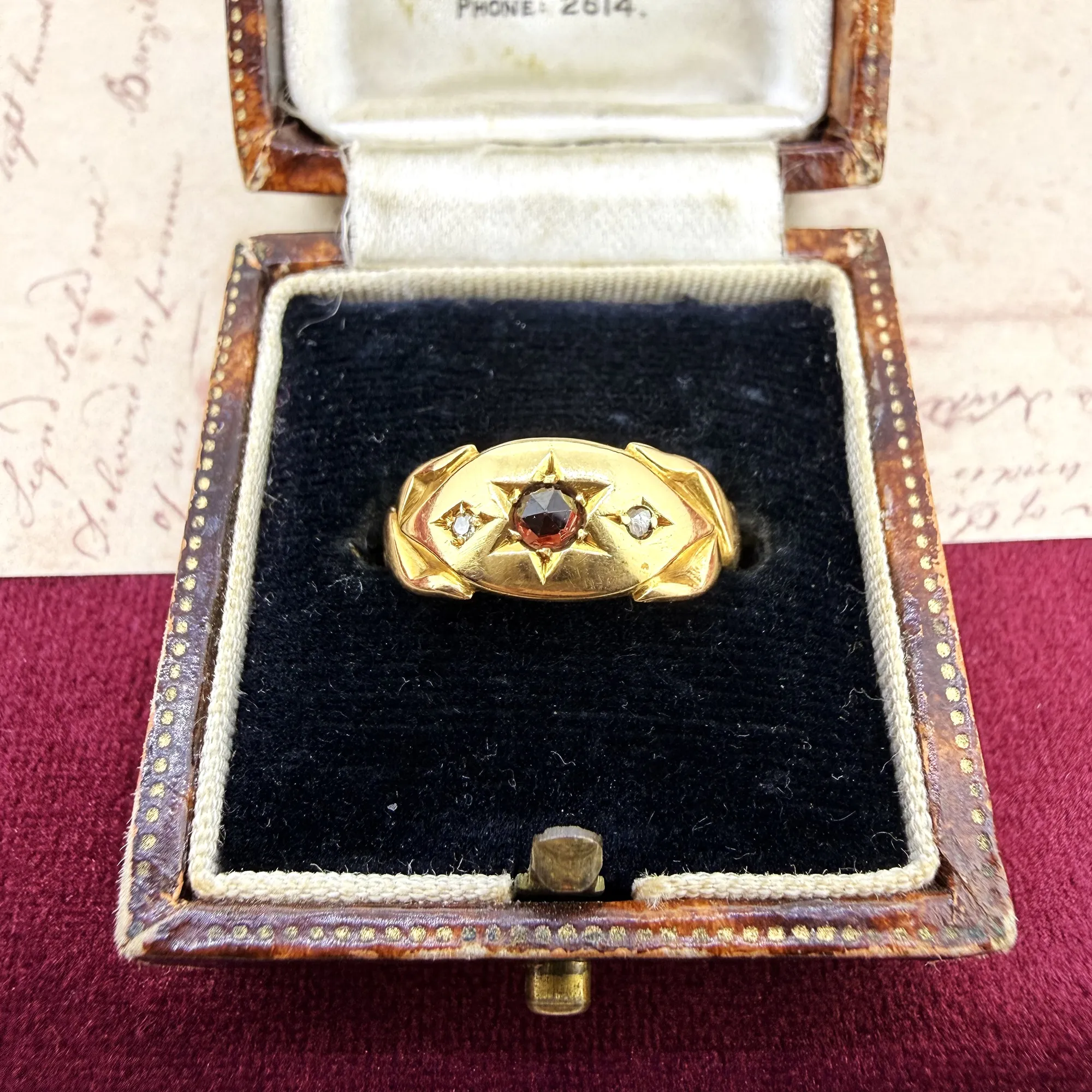 Edwardian 18ct Gold Garnet & Diamond Ring, Birmingham 1906 — image 2