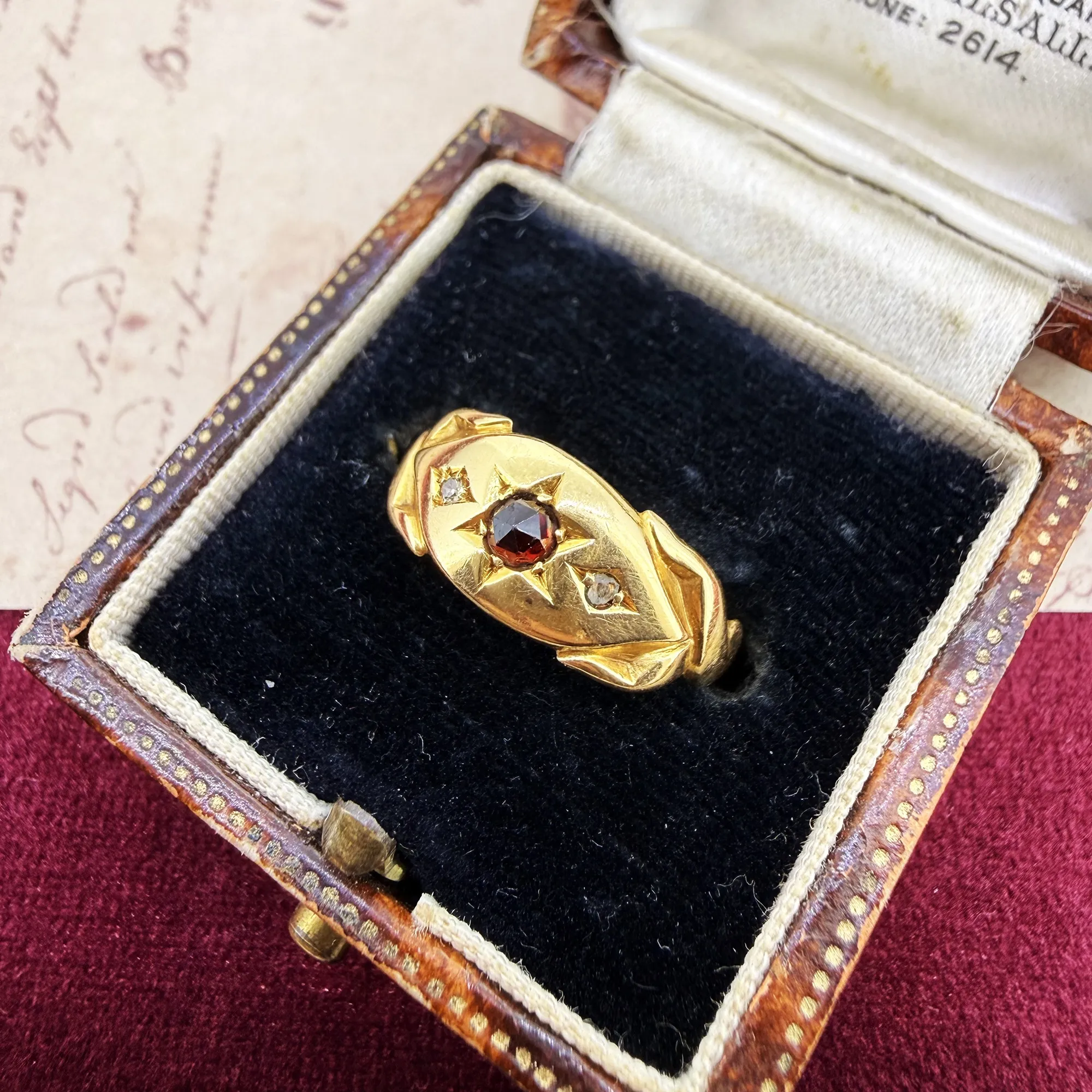 Edwardian 18ct Gold Garnet & Diamond Ring, Birmingham 1906 — image 3