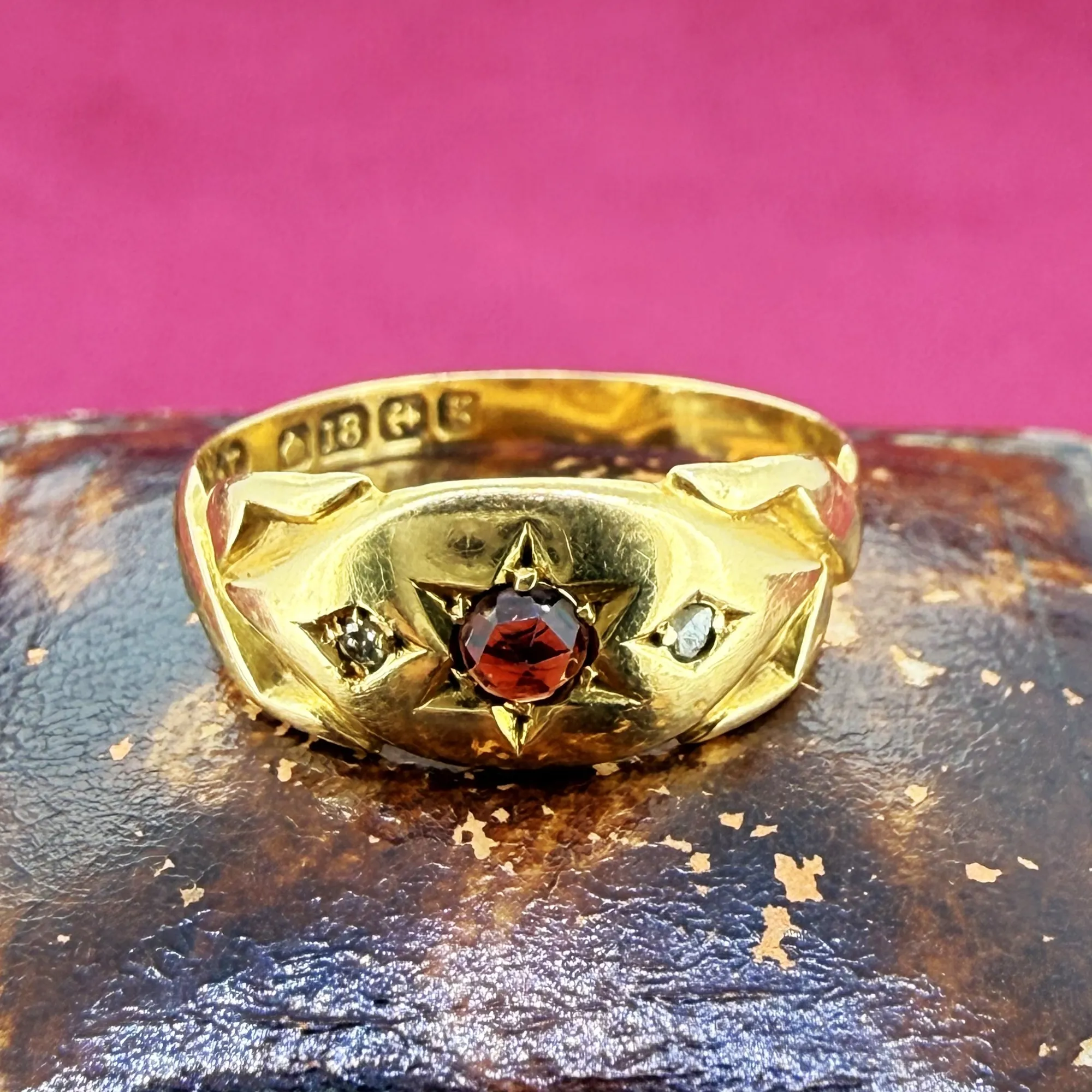 Edwardian 18ct Gold Garnet & Diamond Ring, Birmingham 1906 — image 4