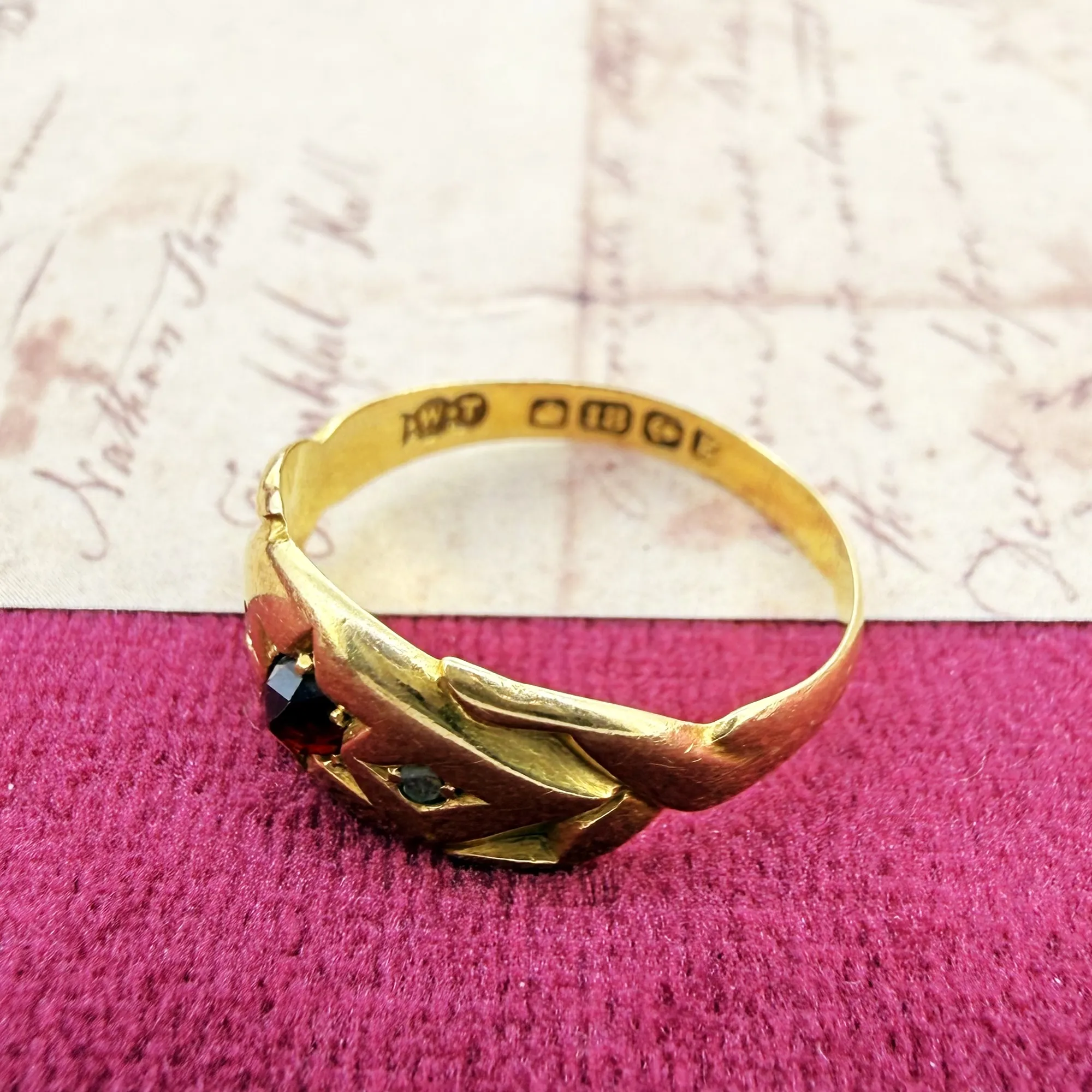 Edwardian 18ct Gold Garnet & Diamond Ring, Birmingham 1906 — image 6