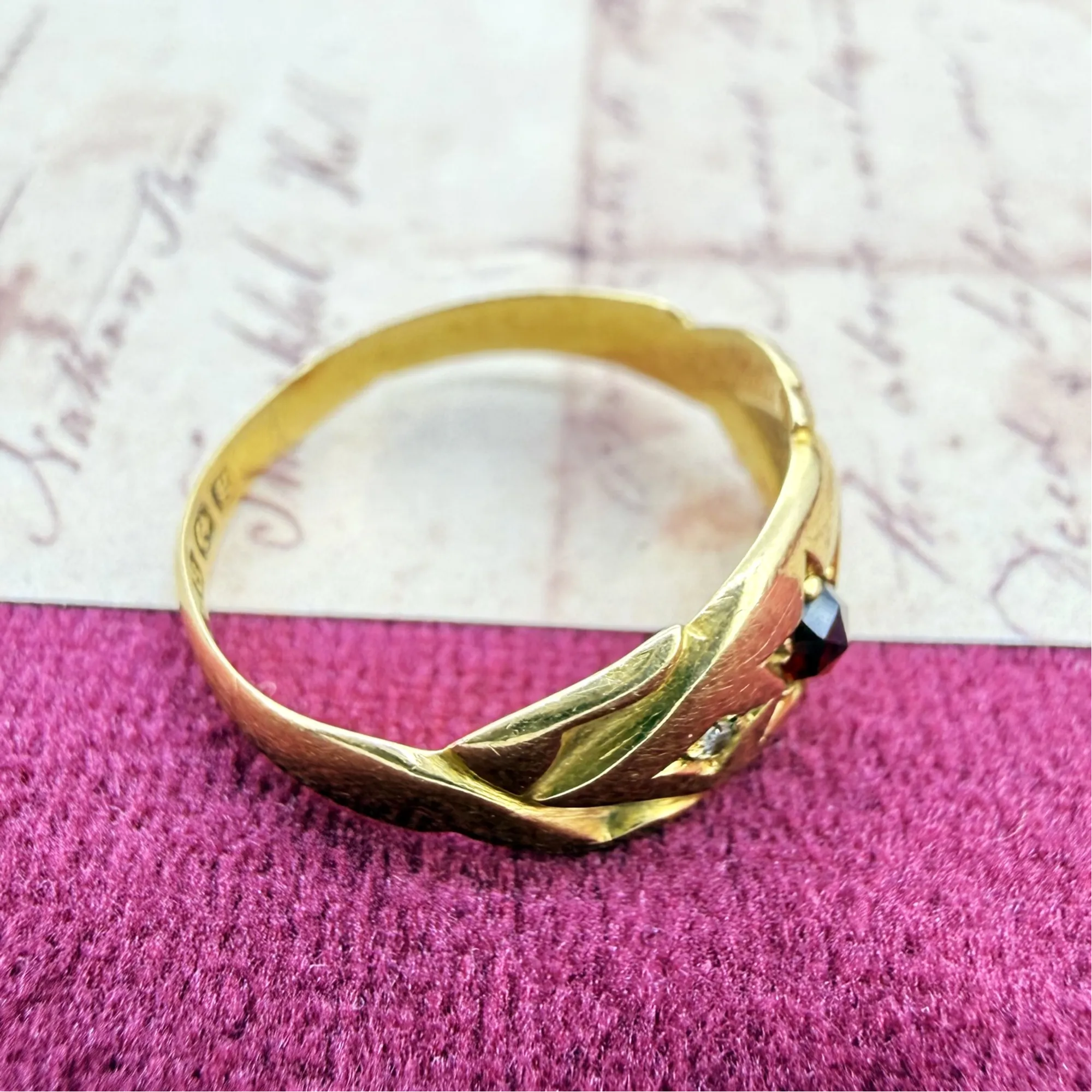 Edwardian 18ct Gold Garnet & Diamond Ring, Birmingham 1906 — image 7