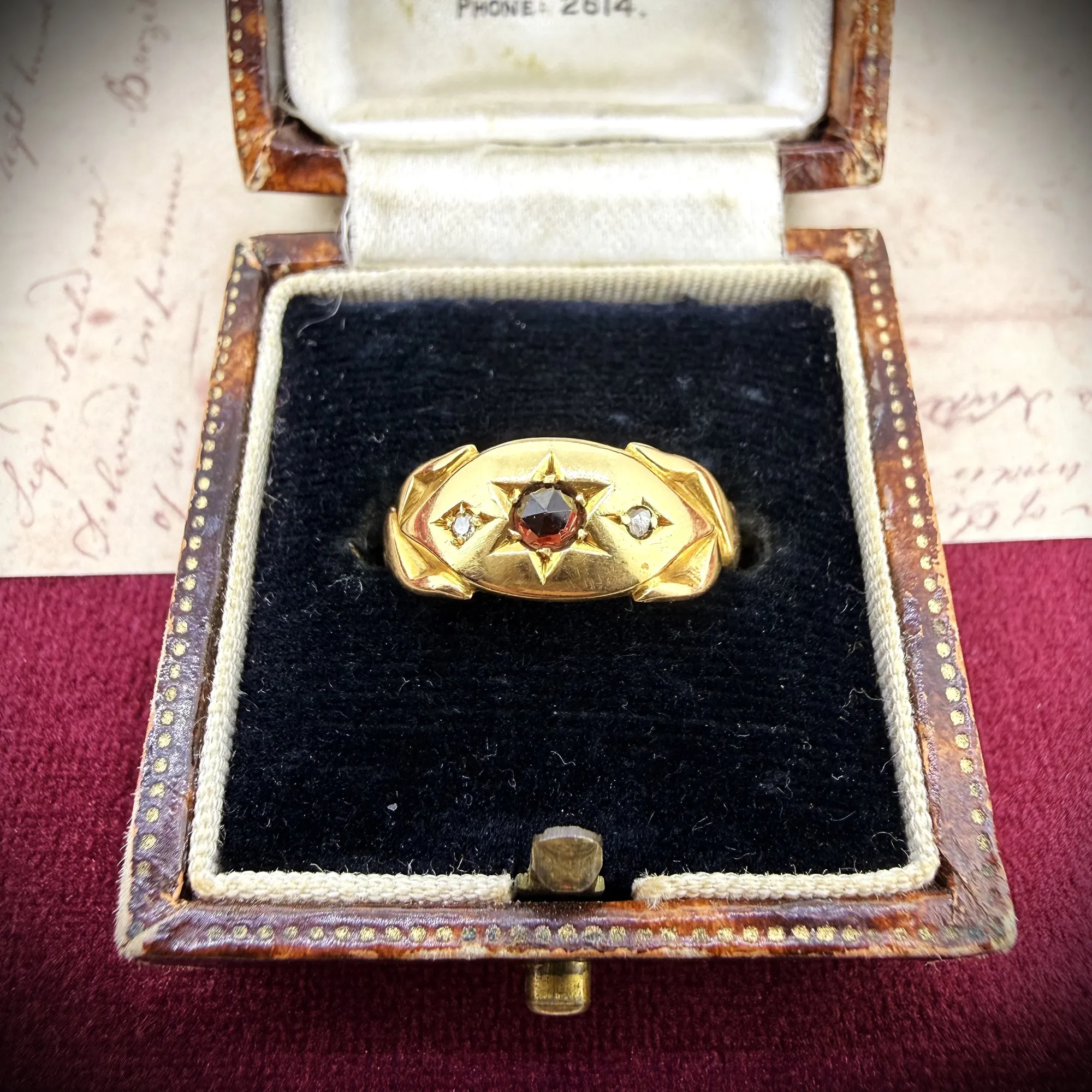 Edwardian 18ct Gold Garnet & Diamond Ring, Birmingham 1906
